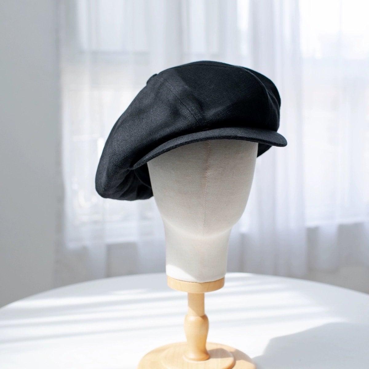 Extra Oversized Linen Unisex Applejack Newsboy Cap Black Custom