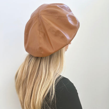 Oversized Leather Beret for Women