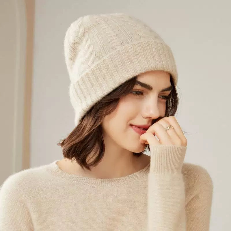 100% Cashmere Unisex Cable Knit Beanie Mspineapplecrafts