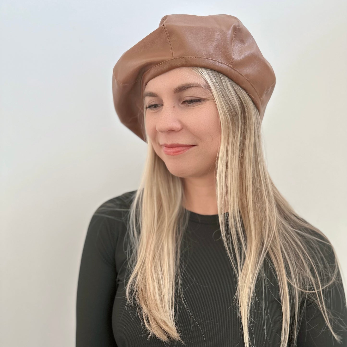 Oversized Leather Beret for Women