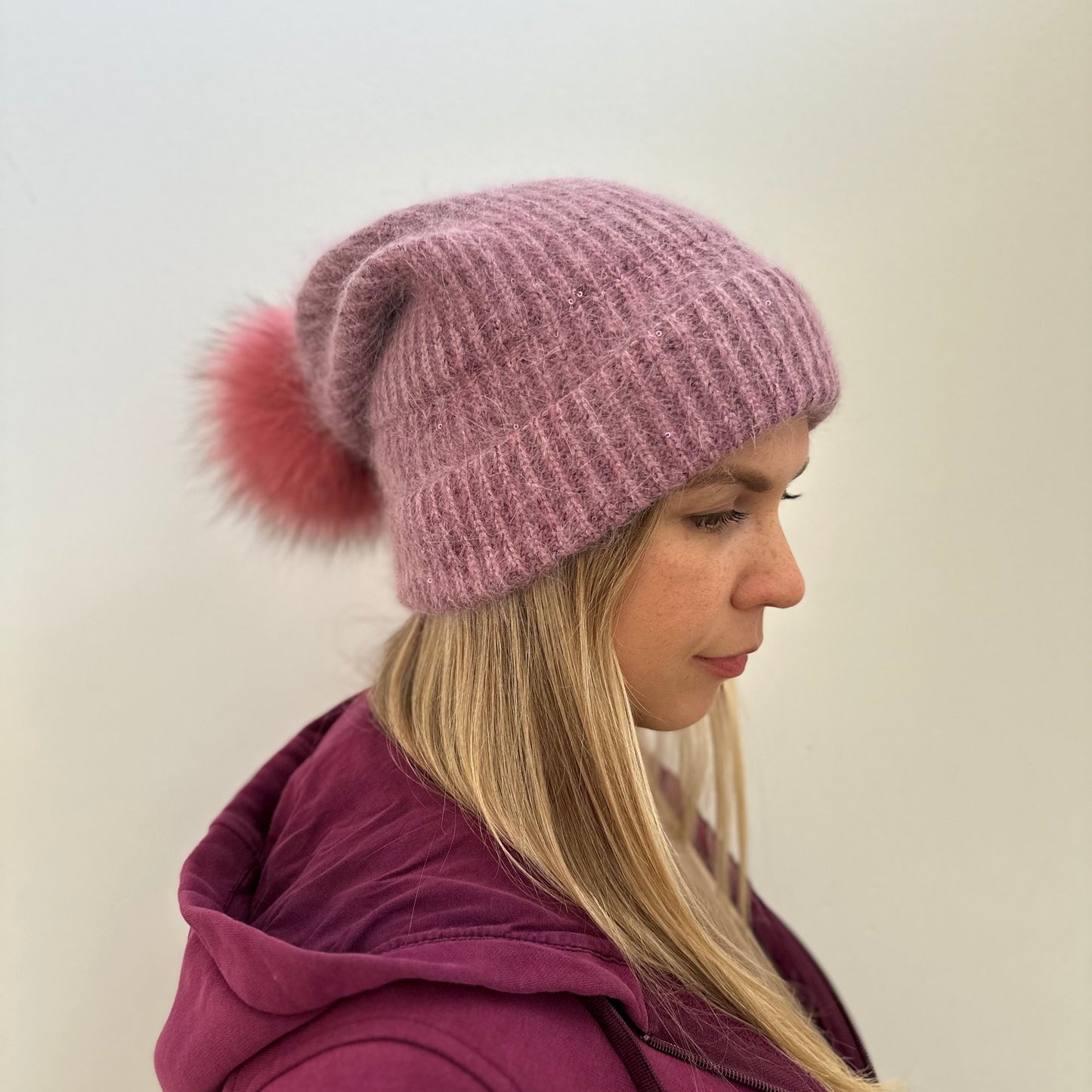 Knitted Beanie hat with Removable Pom Pom for Women Mspineapplecrafts