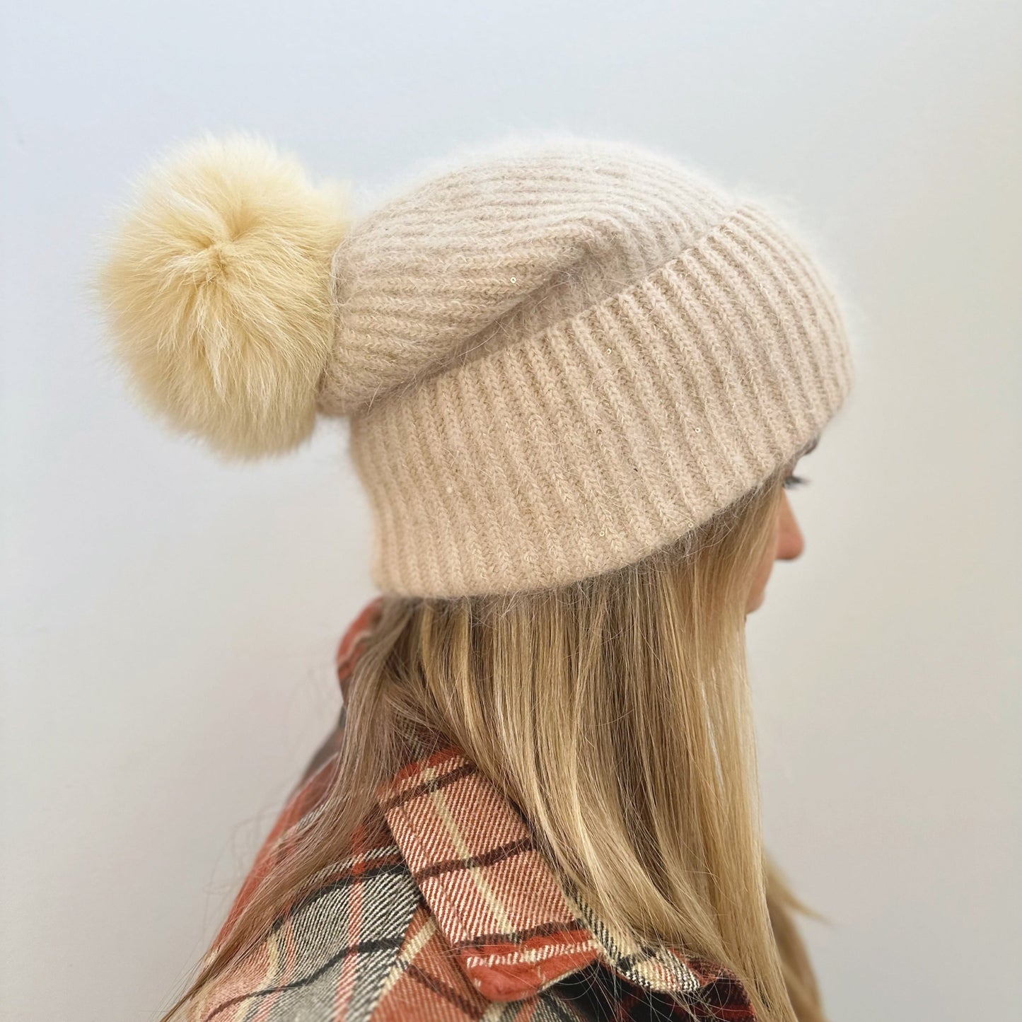 Knitted Beanie hat with Removable Pom Pom for Women Mspineapplecrafts