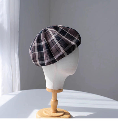 Oversized Plaid Cotton Linen Beret Hat - Mspineapplecrafts