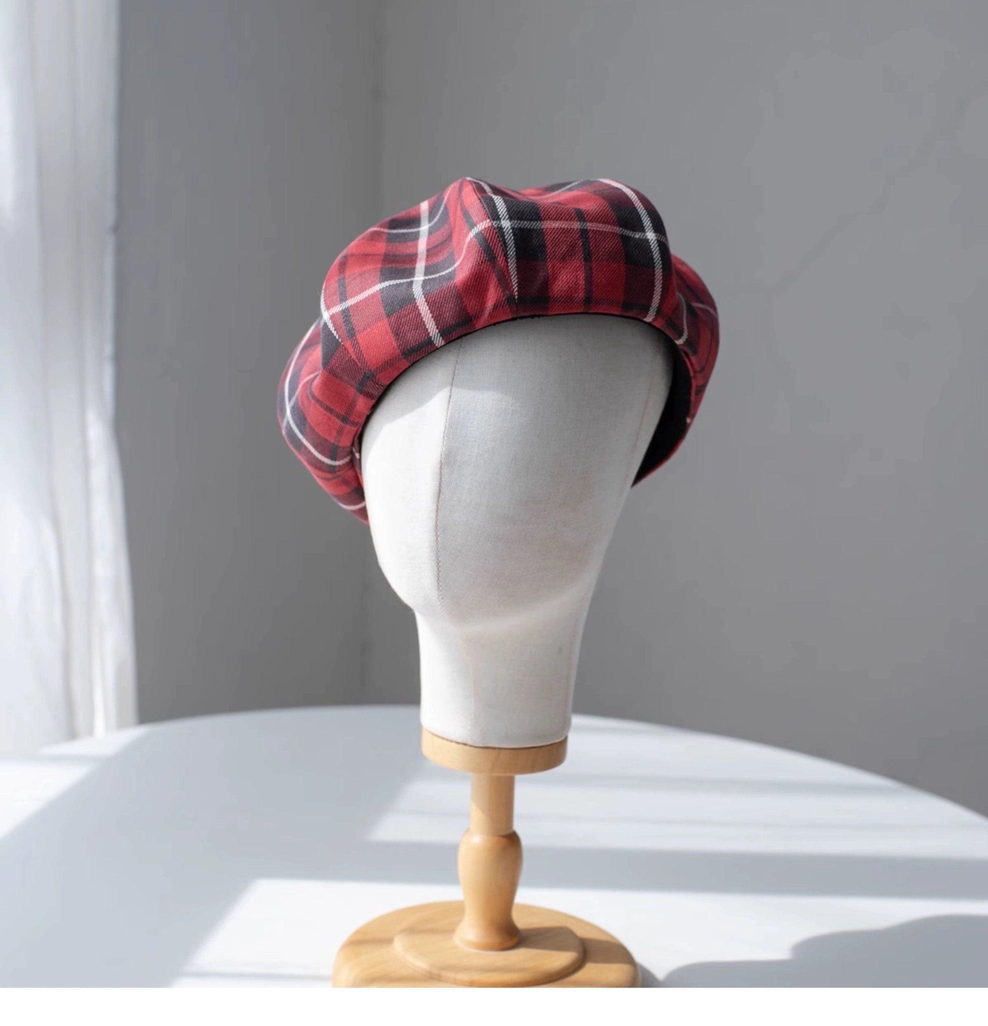 Oversized Plaid Cotton Linen Beret Hat - Mspineapplecrafts