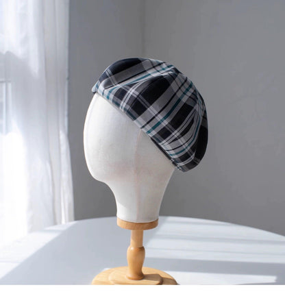 Oversized Plaid Cotton Linen Beret Hat - Mspineapplecrafts