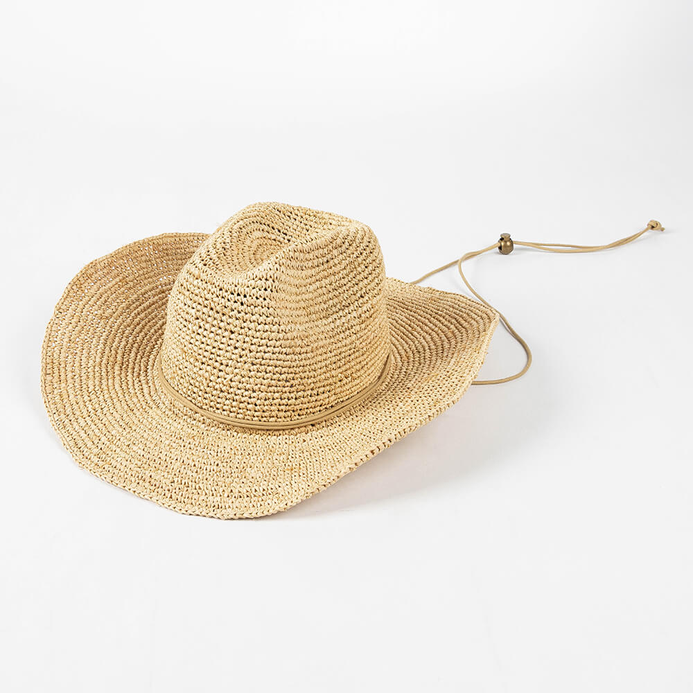 Handmade Raffia Straw Cowboy Hat with Tie Band