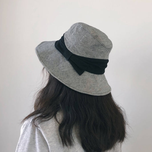 Bucket Hat with Bow - Cotton Linen Blend