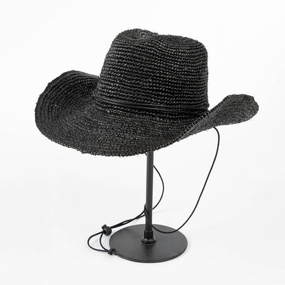 Handmade Raffia Straw Cowboy Hat with Tie Band