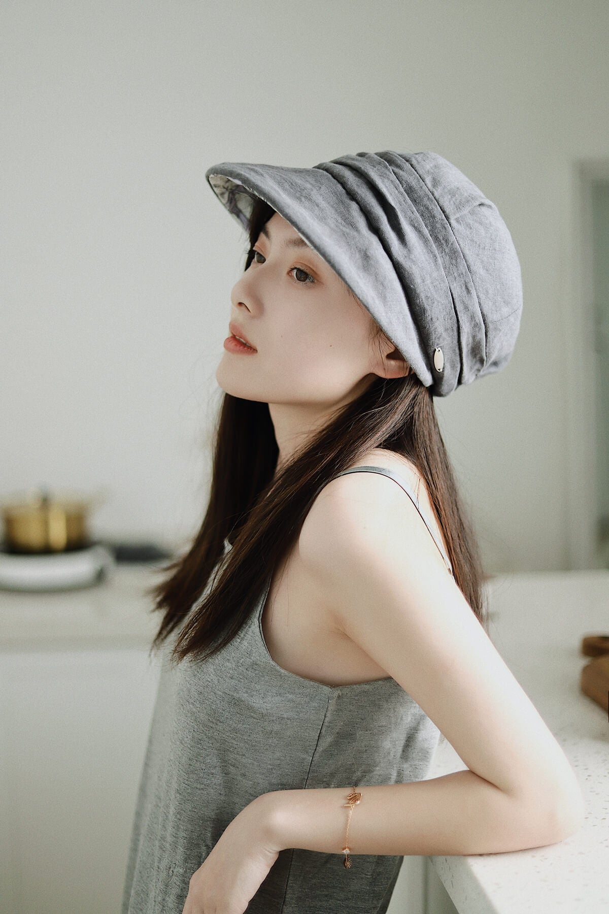 Light Weight Linen Newsboy Hat MsPineappleCrafts