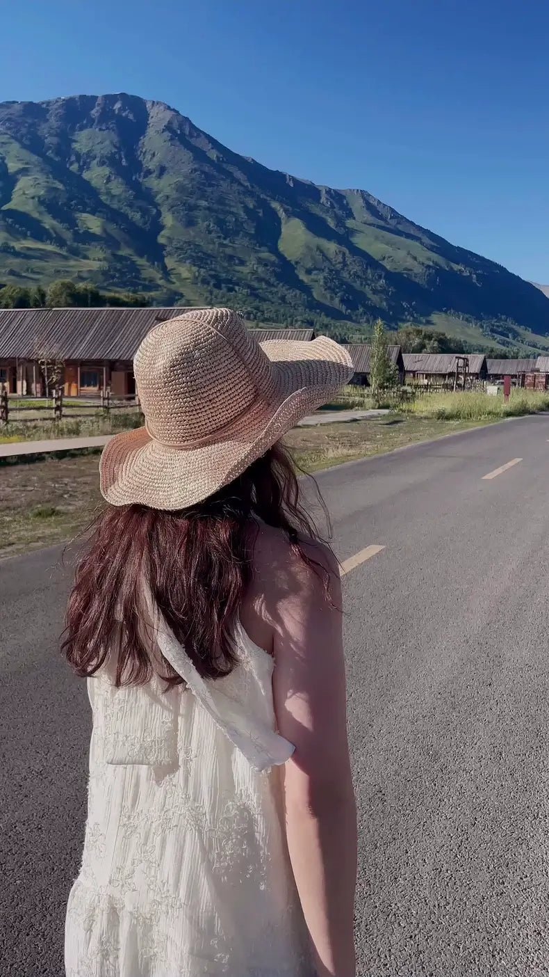 Handmade Raffia Straw Cowboy Hat with Tie Band