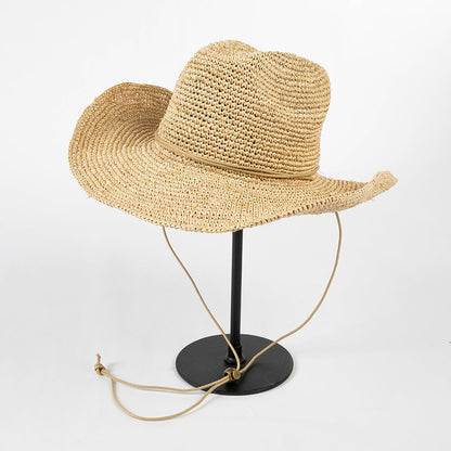 Handmade Raffia Straw Cowboy Hat with Tie Band