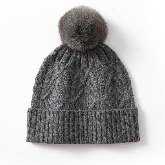 Unisex Cashmere Beanie with Removable Pompom - Mspineapplecrafts