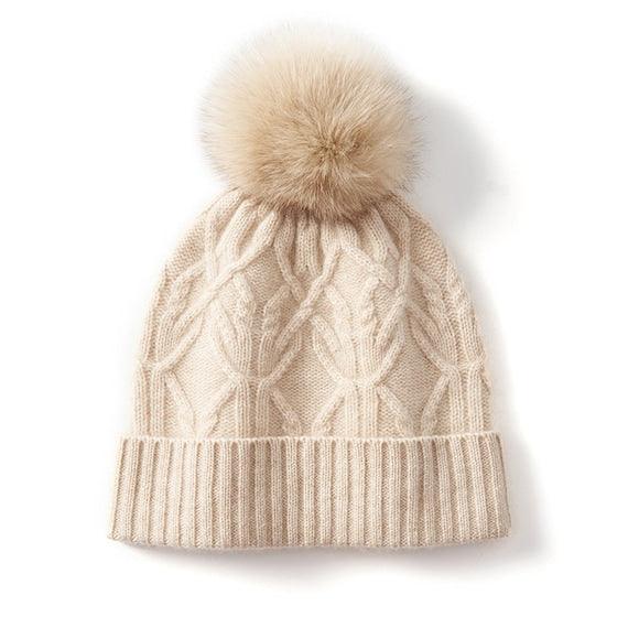 Unisex Cashmere Beanie with Removable Pompom - Mspineapplecrafts