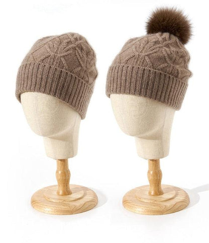 Unisex Cashmere Beanie with Removable Pompom - Mspineapplecrafts