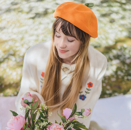 Orange Peach Beret Hat - Mspineapplecrafts